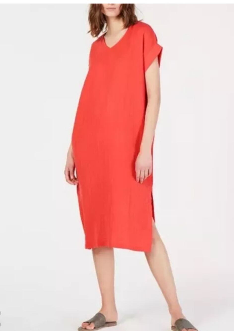Eileen Fisher Cotton Gauze Midi Dress Size Medium